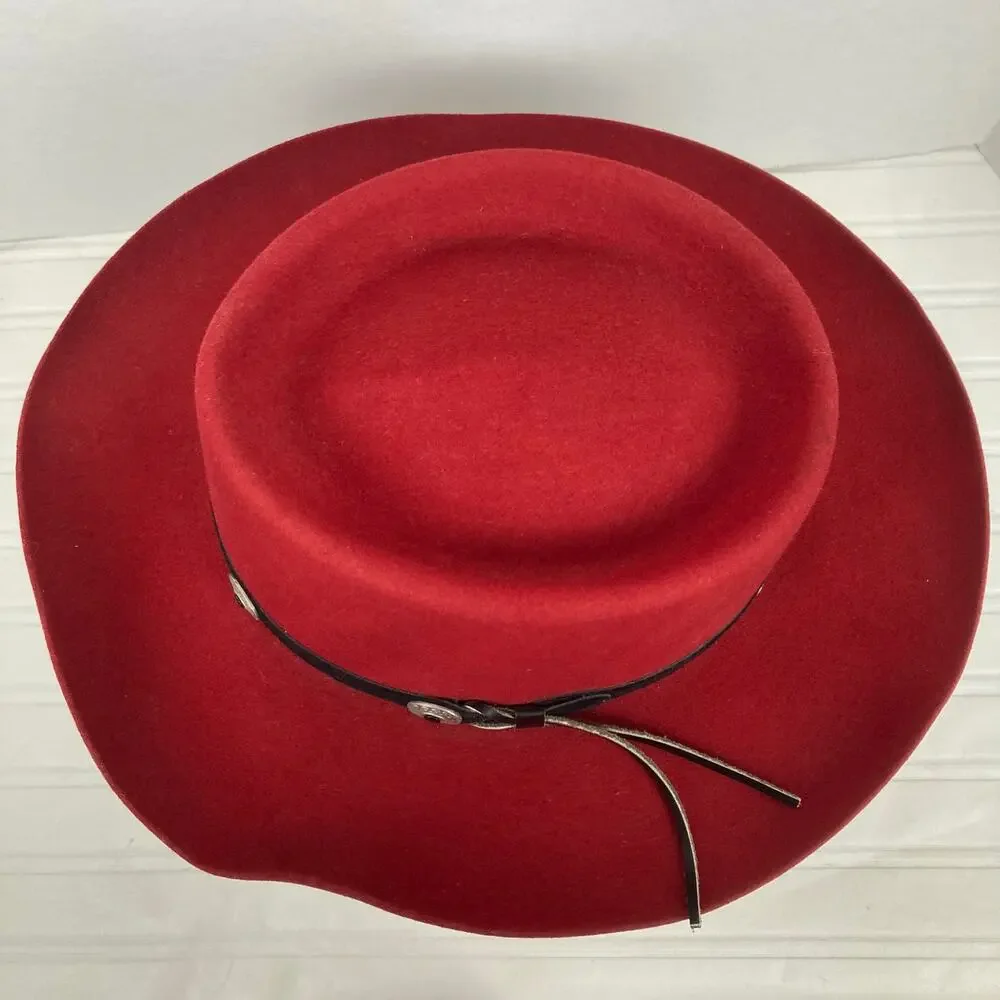 Sheplers Wool Felt Western Hat Unisex M Red Black Band Concho Gambler Style